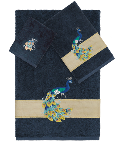Linum Home Turkish Cotton Penelope Embellished 3-pc. Bath Towel Set In Navy