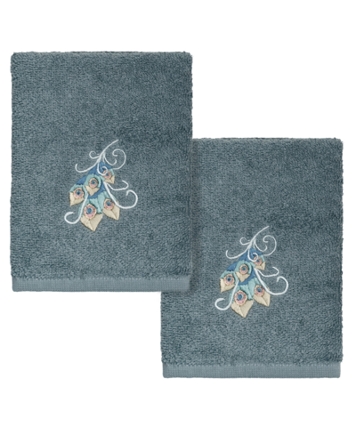 Linum Home Textiles Turkish Cotton Penelope Embellished Washcloth Set, 2 Piece In Teal