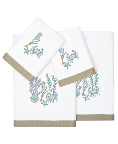 Linum Home Textiles Turkish Cotton Aaron Embellished Towel Set, 4 Piece In White