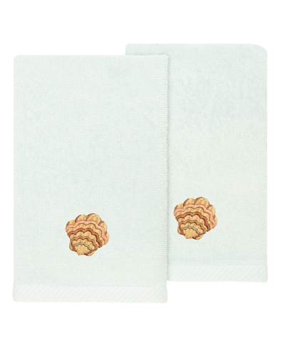 Linum Home Textiles Turkish Cotton Aaron Embellished Fingertip Towel Set, 2 Piece In Aqua