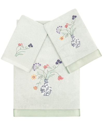 Linum Home Turkish Cotton Stella Embellished 3-pc. Bath Towel Set In Aqua