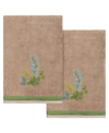 Linum Home Textiles Turkish Cotton Botanica Embellished Bath Towel Set, 2 Piece In Cocoa