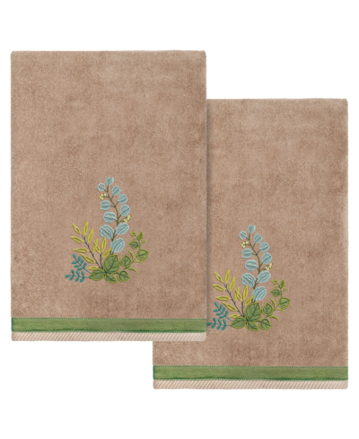 Linum Home Textiles Turkish Cotton Botanica Embellished Bath Towel Set, 2 Piece In Cocoa