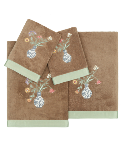 Linum Home Textiles Turkish Cotton Stella Embellished Towel Set, 4 Piece In Cocoa