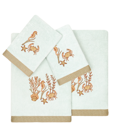 Linum Home Textiles Turkish Cotton Aaron Embellished Towel Set, 4 Piece In Aqua