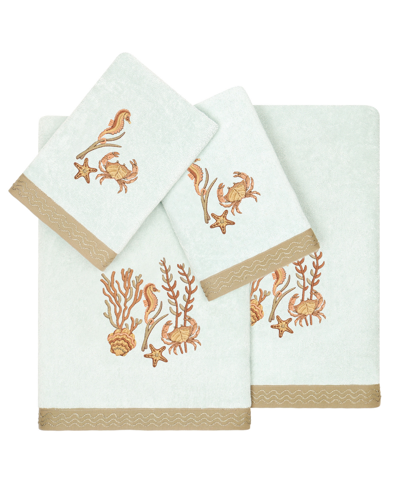 Linum Home Turkish Cotton Aaron Embellished 4-pc. Bath Towel Set In Aqua