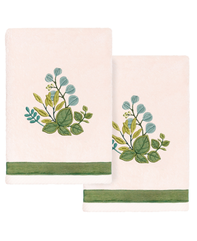 Linum Home Turkish Cotton Botanica Embellished 2-pc. Hand Towel Set In Blush
