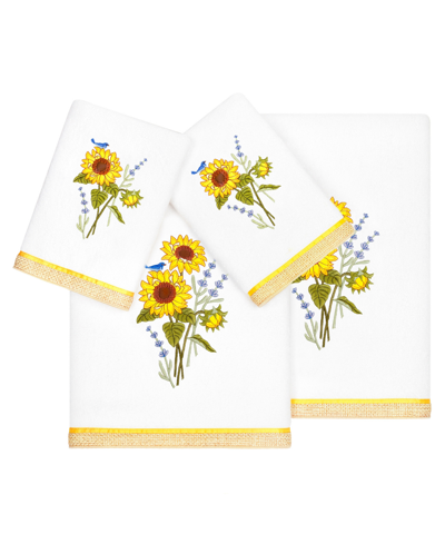 Linum Home Textiles Turkish Cotton Girasol Embellished Towel Set, 4 Piece In White