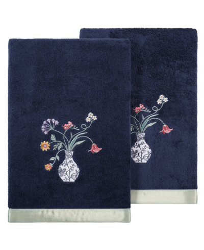 Linum Home Textiles Turkish Cotton Stella Embellished Bath Towel Set, 2 Piece Bedding In Marine