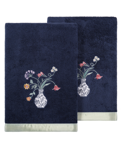 Linum Home Textiles Turkish Cotton Stella Embellished Bath Towel Set, 2 Piece In Marine