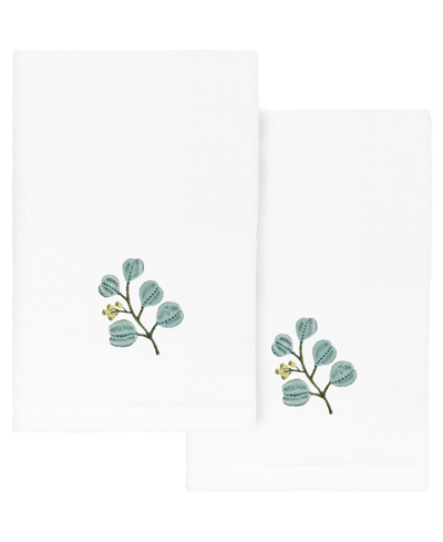 Linum Home Textiles Turkish Cotton Botanica Embellished Fingertip Towel Set, 2 Piece In White