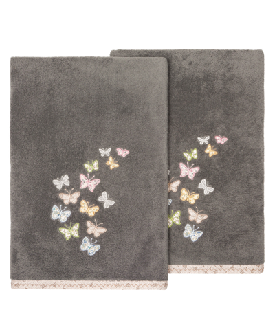 Linum Home Turkish Cotton Mariposa Embellished 2-pc. Bath Towel Set In Charcoal