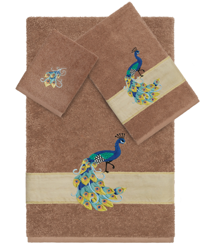 Linum Home Textiles Turkish Cotton Penelope Embellished Towel Set, 3 Piece Bedding In Latte
