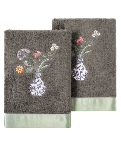 Linum Home Textiles Turkish Cotton Stella Embellished Bath Towel Set, 2 Piece Bedding In Charcoal