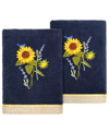Linum Home Turkish Cotton Girasol Embellished 2-pc. Hand Towel Set In Marine