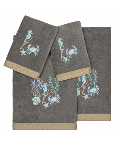 Linum Home Turkish Cotton Aaron Embellished 4-pc. Bath Towel Set In Charcoal