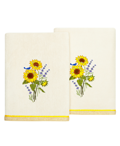 Linum Home Turkish Cotton Girasol Embellished 2-pc. Bath Towel Set In Beige