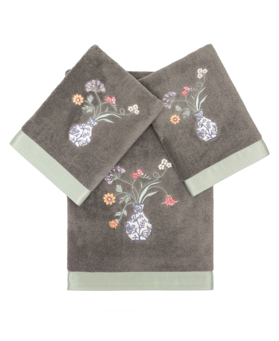 Linum Home Textiles Turkish Cotton Stella Embellished Towel Set, 3 Piece In Charcoal