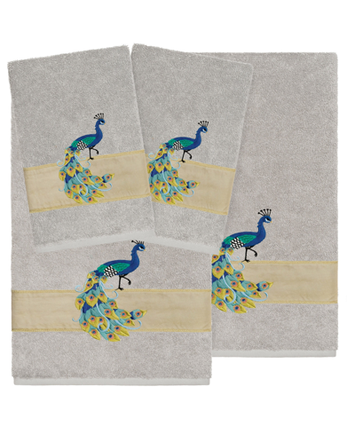 Linum Home Textiles Turkish Cotton Penelope Embellished Towel Set, 4 Piece In Light Gray
