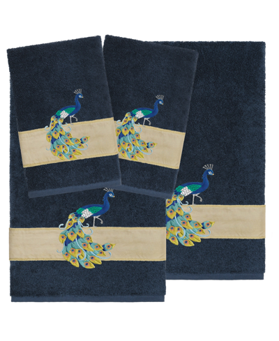 Linum Home Turkish Cotton Penelope Embellished 4-pc. Bath Towel Set In Navy