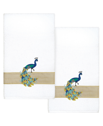 Linum Home Textiles Turkish Cotton Penelope Embellished Bath Towel Set, 2 Piece In White