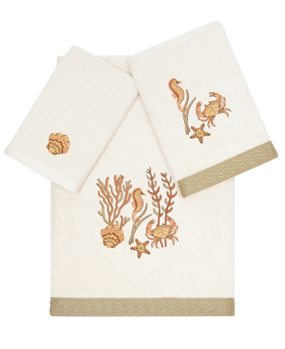 Linum Home Turkish Cotton Aaron Embellished 3-pc. Bath Towel Set In Beige