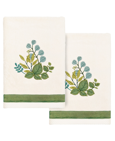 Linum Home Textiles Turkish Cotton Botanica Embellished Hand Towel Set, 2 Piece In Beige