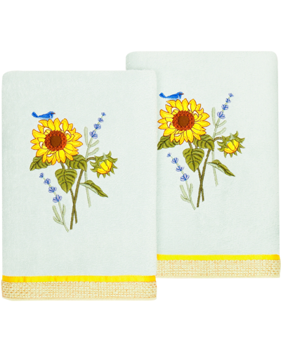 Linum Home Textiles Turkish Cotton Girasol Embellished Hand Towel Set, 2 Piece In Aqua