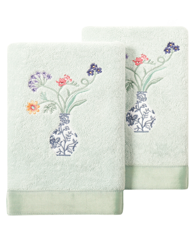Linum Home Turkish Cotton Stella Embellished 2-pc. Hand Towel Set In Aqua