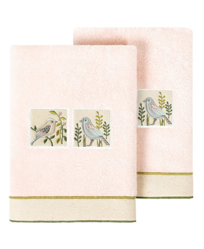 Linum Home Textiles Turkish Cotton Belinda Embellished Hand Towel Set, 2 Piece In Blush
