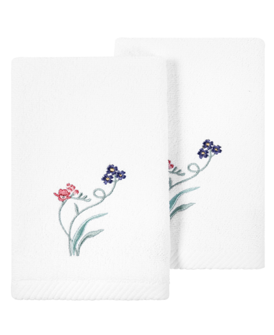 Linum Home Textiles Turkish Cotton Stella Embellished Fingertip Towel Set, 2 Piece In White