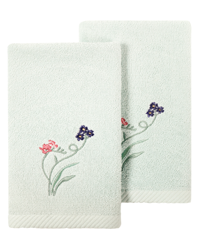 Linum Home Turkish Cotton Stella Embellished 2-pc. Fingertip Towel Set In Aqua