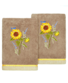 Linum Home Textiles Turkish Cotton Girasol Embellished Hand Towel Set, 2 Piece In Cocoa