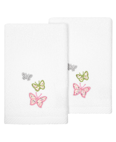 Linum Home Textiles Turkish Cotton Mariposa Embellished Fingertip Towel Set, 2 Piece In White