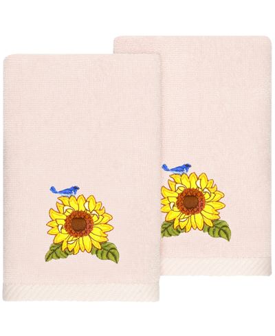 Linum Home Textiles Turkish Cotton Girasol Embellished Fingertip Towel Set, 2 Piece In Blush