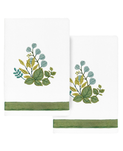 Linum Home Turkish Cotton Botanica Embellished 2-pc. Hand Towel Set In White