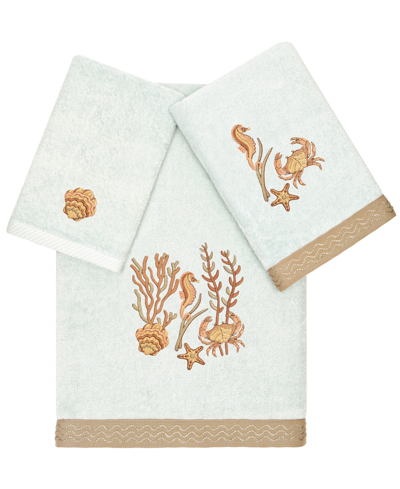 Linum Home Textiles Turkish Cotton Aaron Embellished Towel Set, 3 Piece In Aqua