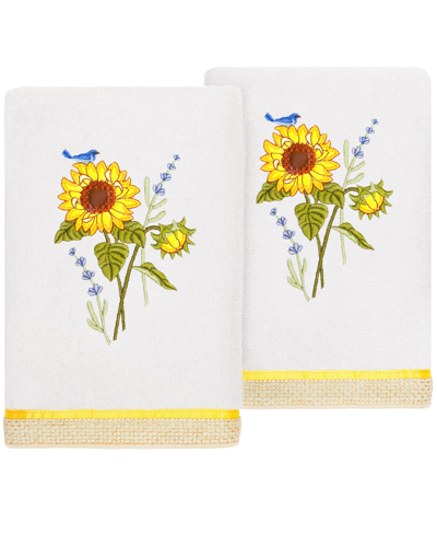 Linum Home Textiles Turkish Cotton Girasol Embellished Hand Towel Set, 2 Piece In Silver