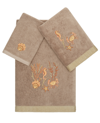 Linum Home Textiles Turkish Cotton Aaron Embellished Towel Set, 3 Piece In Cocoa