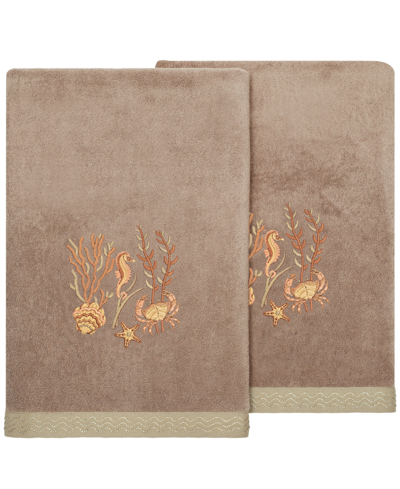 Linum Home Textiles Turkish Cotton Aaron Embellished Bath Towel Set, 2 Piece In Cocoa