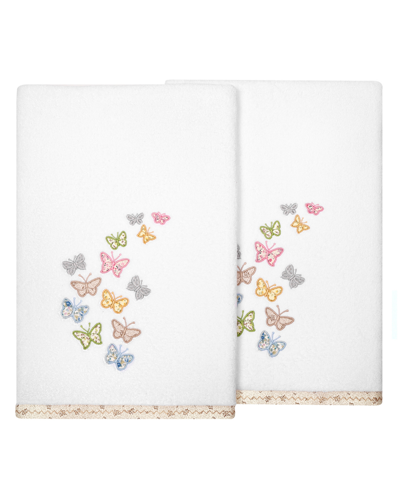 Linum Home Textiles Turkish Cotton Mariposa Embellished Bath Towel Set, 2 Piece In White