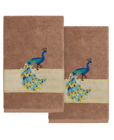 Linum Home Textiles Turkish Cotton Penelope Embellished Hand Towel Set, 2 Piece In Latte