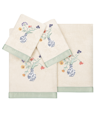 Linum Home Textiles Turkish Cotton Stella Embellished Towel Set, 4 Piece Bedding In Beige