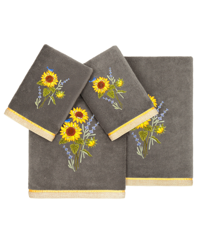 Linum Home Textiles Turkish Cotton Girasol Embellished Towel Set, 4 Piece In Charcoal