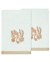 Linum Home Textiles Turkish Cotton Aaron Embellished Bath Towel Set, 2 Piece In Aqua