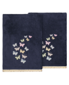 Linum Home Textiles Turkish Cotton Mariposa Embellished Bath Towel Set, 2 Piece In Marine