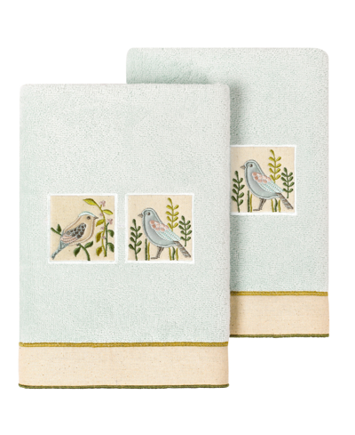 Linum Home Textiles Turkish Cotton Belinda Embellished Hand Towel Set, 2 Piece In Aqua