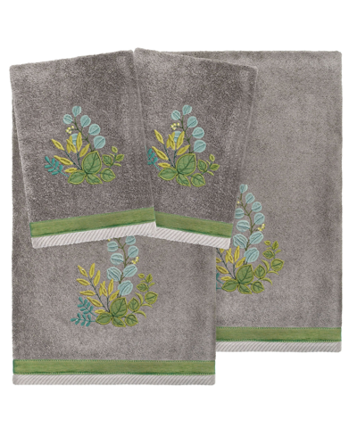 Linum Home Textiles Turkish Cotton Botanica Embellished Towel Set, 4 Piece Bedding In Charcoal