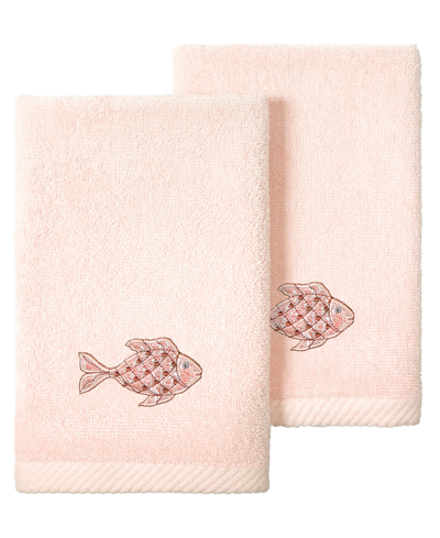 Linum Home Textiles Turkish Cotton Figi Embellished Fingertip Towel Set, 2 Piece In Blush