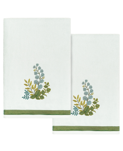 Linum Home Textiles Turkish Cotton Botanica Embellished Bath Towel Set, 2 Piece In Aqua